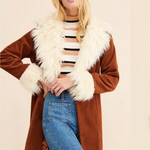 Women's Brown Faux Fur Trim Coat show me your mumu